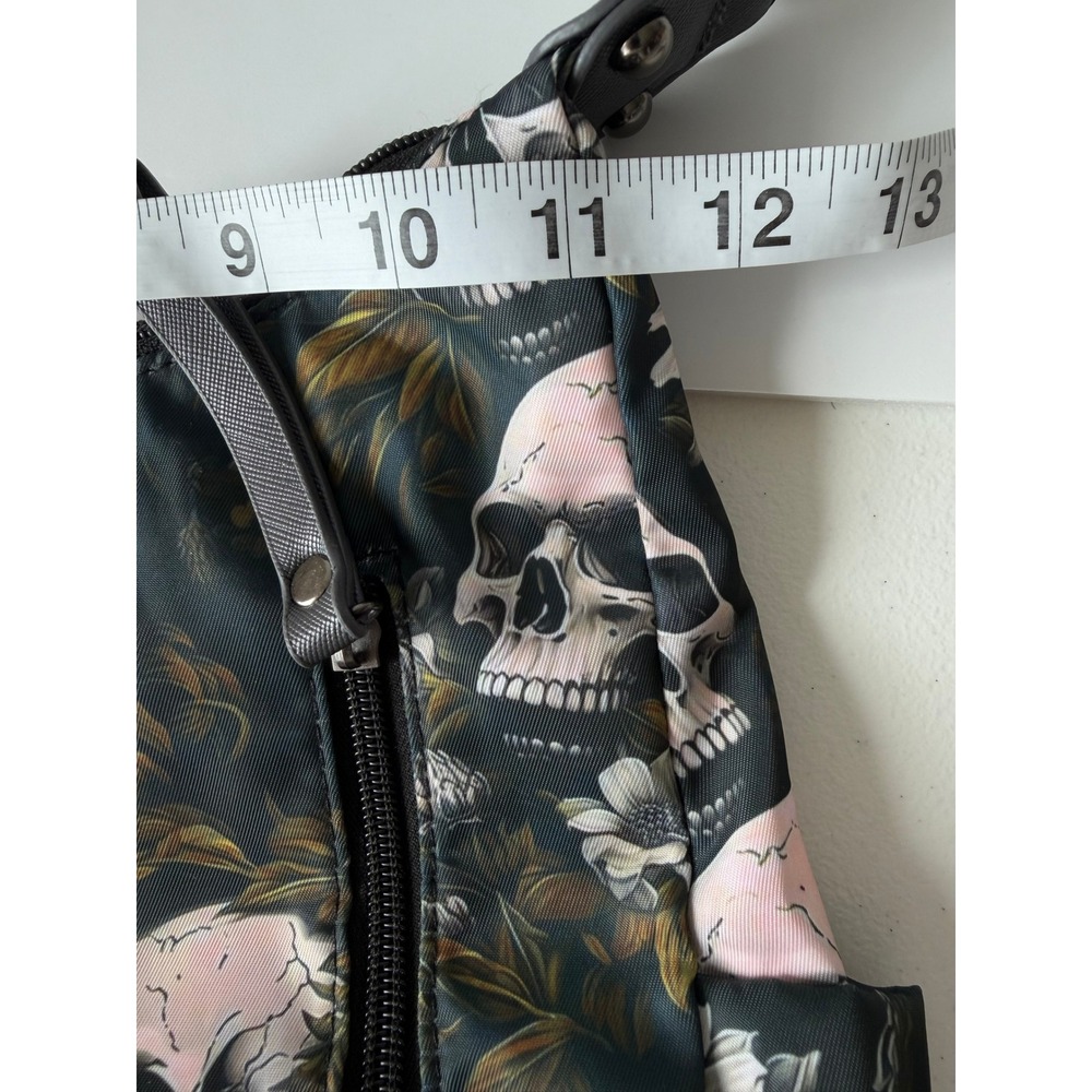 Skull Floral Print Shoulder Bag Medium Black Gothic Grunge Purse - Picture 9 of 9